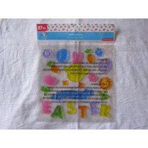 NEW Happy Easter Baby Chick Flowers Glitter Sparkle Window Gel Clings Decor 27pc